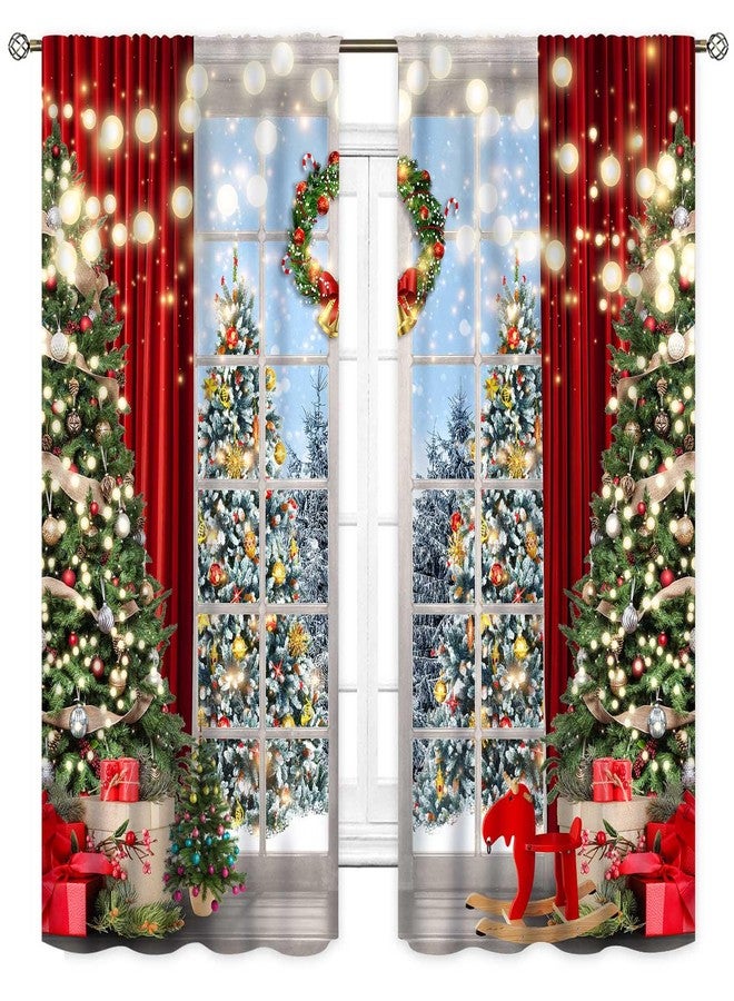TKUYO Christmas Tree Curtains, Xmas New Year Winter Snow Forest Merry Christmas Tree Shaped Party Decor Window Drapery Treatments for Bedroom Living Room Kitchen Bathroom 2 Panels, 42"x45" Inch - Image 2